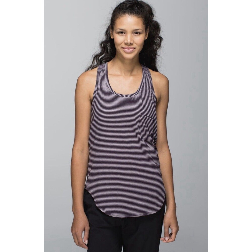 Lululemon Yogi Racerback Hyper Stripe Mauvelous Heathered Black 4 Small Tank Top